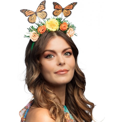 DIADEMA FLORES ANTENA MARIPOSAS NARANJA