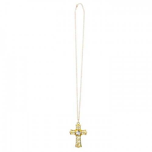 COLLAR CRUZ C/PIEDRA METAL ORO