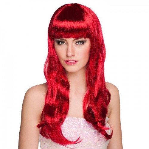  PELUCA LARGA CON FLECO ROJA RUBI