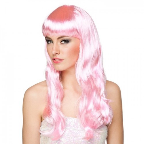   PELUCA LARGA CON FLECOS ROSA