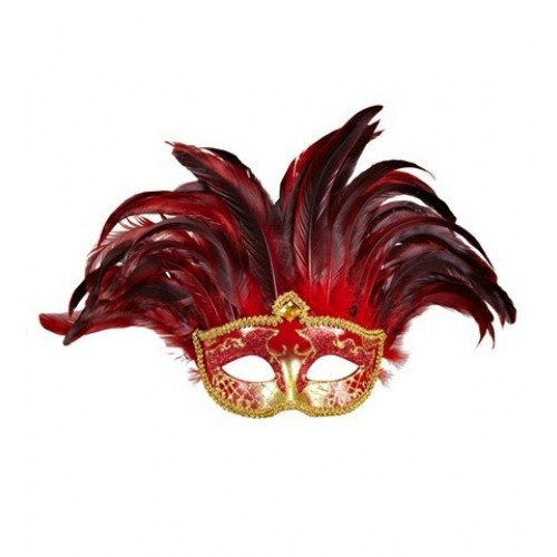 MASCARA CON PLUMAS ROJAS Y NEGRAS