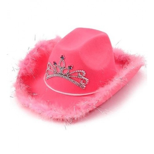 SOMBRERO VAQUERA ROSA CON TIARA