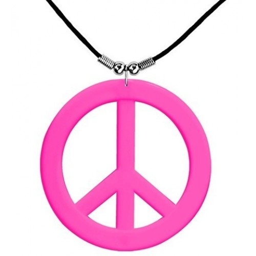 COLLAR SIMBOLO PAZ HIPPIE FUCSIA NEON