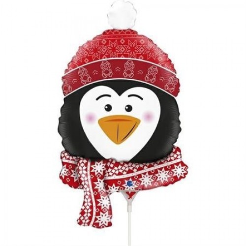 GLOBO 14" PALO FOIL CABEZA PINGUINO