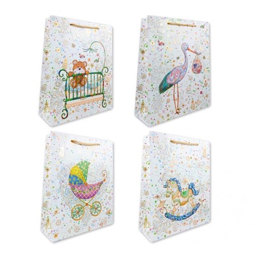 BOLSA REGALO BEBE DETALLES ORO 42X31CM