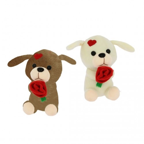 PELUCHE PERRO CON ROSA 12CM