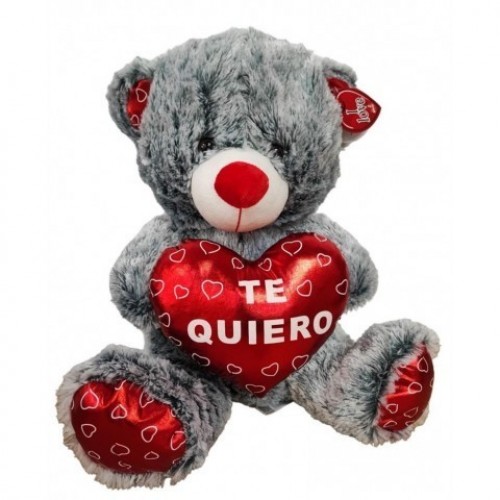 PELUCHE OSO GRIS CORAZON TE QUIERO 20CM