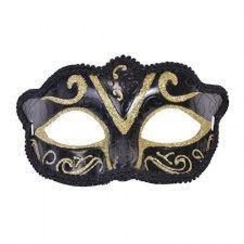 MASCARA VENECIANA NEGRA GLITTER ORO