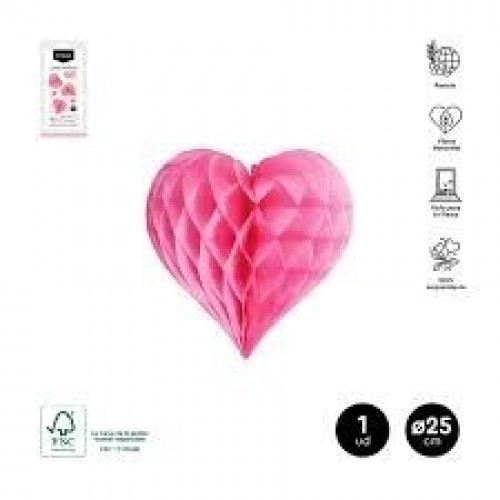 COLGANTE NIDO ABEJA CORAZON ROSA 25CM