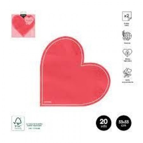 20 SERVILLETAS CORAZON ROJA 33X33 2/C