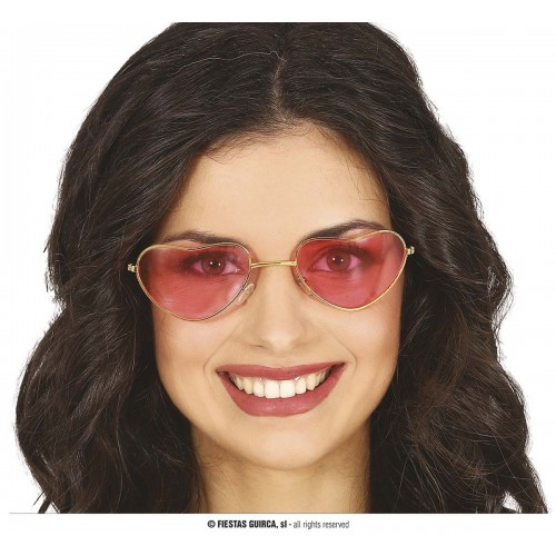 GAFAS METAL ORO FORMA CORAZON ROSA