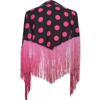 MANTON SEVILLANA NEGRO TOPOS FUCSIA