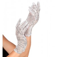 GUANTES ADULTO CORTOS LENTEJUELAS PLATA