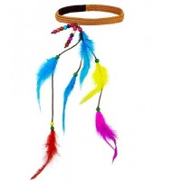DIADEMA TRENZA C/PERLAS Y PLUMAS COLOR