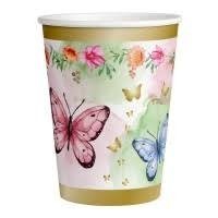   8 VASOS MARIPOSAS COLORES 250ML