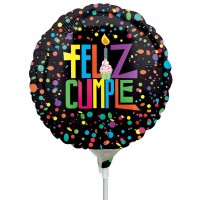 GLOBO 9" PALO FOIL NEGRO FELIZ CUMPLE