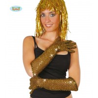   PAR GUANTES LARGOS ORO C/LENTEJ