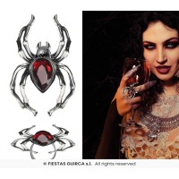 ANILLO METAL ARAÑA CON PIEDRA ROJA
