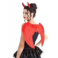 SET DIABLESA ALAS DIADEMAS PLUMAS ROJA