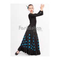  FALDA T-L SEVILLANA NEGRA TOPOS AZUL