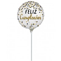 GLOBO 9" PALO FOIL CUMPLEAÑOS CONFETT