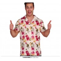 CAMISA T-M HAWAIANA FLORES ROSA/AMARI