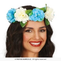 CORONA FLORES BLANCAS Y AZULES