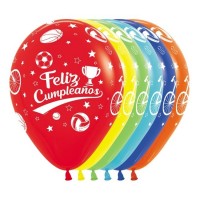 12 GLOBOS R12" FELIZ CUMPLE DEPORTES