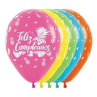 12 GLOBOS R12" FELIZ CUMPLEÑOS HAWAIANO