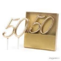 DECORACION TARTA 50 ORO STRASS 15X15CM