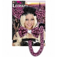SET LEOPARDO OREJA PAJARITA COLA ROSA