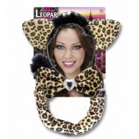 SET LEOPARDO OREJA PAJARITA COLA MARRON