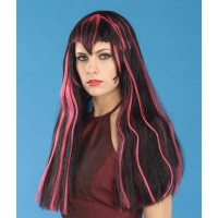 PELUCA VAMPIRA LARGA MECHA ROSA