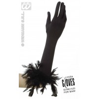   GUANTES NEGROS C/ PLUMAS 37CM