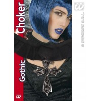 COLLAR CRUZ GOTICA CON PIEDRA NEGRA