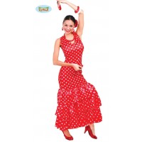  DISFRAZ T-M FLAMENCA ROJO TOPO BLANCO