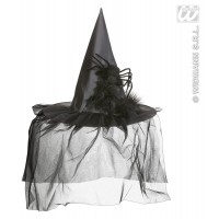 SOMBRERO BRUJA C/TUL PLUMAS Y ARAÑA