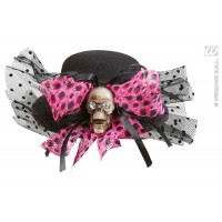 MINI SOMBRERO NEGRO CALAVERA LAZO FUCSIA