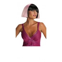 PELUCA FASHION CORTA NEGRA MECHA ROSA