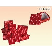 CAJA ROJA TOPOS BLANCO 18,5X18,5X7CM