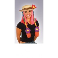 SOMBRERO PAYASO PAJA C/TRENZAS Y FLOR