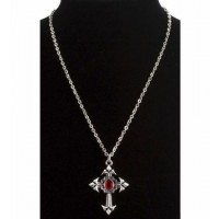 COLLAR CRUZ GOTICA PIEDRA ROJA