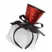 DIADEMA MINI SOMBRERO ALTO GLITTER ROJO