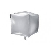  GLOBO 15" FORMA CUBO 3D METAL PLATA