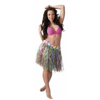 FALDA RAFIA FLORES HAWAIANA MULTI 45CM