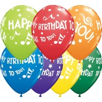 25 GLOBOS 11" LATEX H.BDAY MUSIC COL.VAR