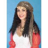 PELUCA NEGRA PAÑUELO GITANA ORO