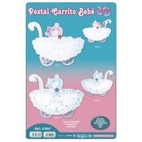TARJETA FELICITACION 3D CARRITO BEBE