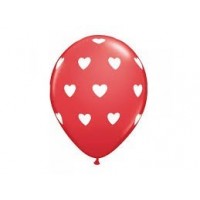6 GLOBOS 11" LATEX ROJO CORAZON BLANCO
