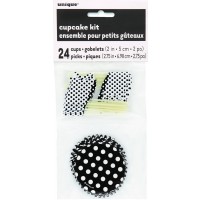 KIT 24 PIEZAS CUPCAKE NEGRO TOPOS